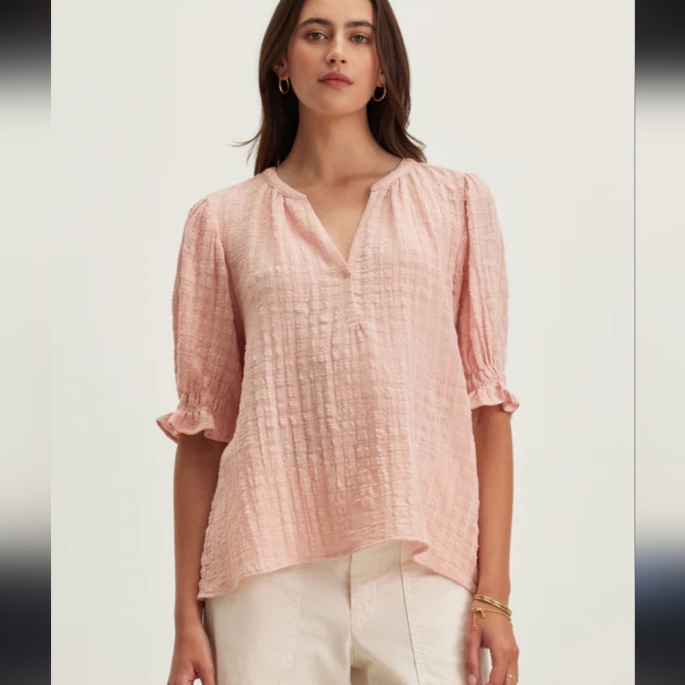 Anthropologie Pastel Pink Textured Top Ruffle XS
